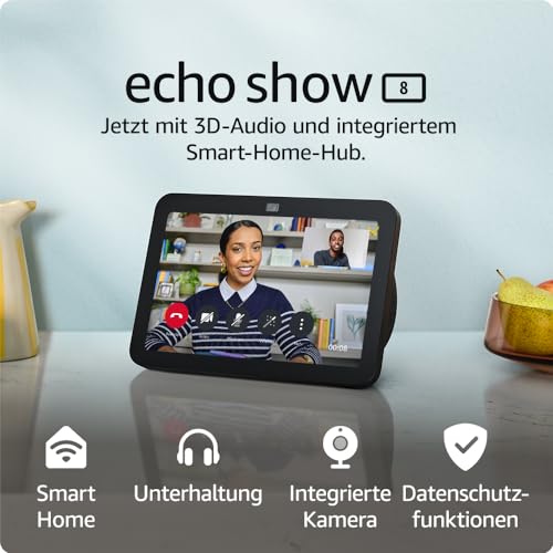 Smart Display 8 Zoll mit HD Touchscreen, 3D Audio, Smart-Home-Steuerung, Videotelefonie & Entertainment – Anthrazit