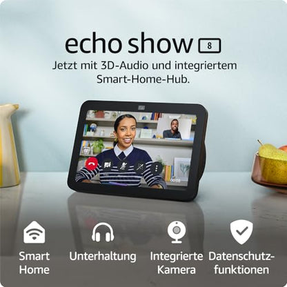 Smart Display 8 Zoll mit HD Touchscreen, 3D Audio, Smart-Home-Steuerung, Videotelefonie & Entertainment – Anthrazit